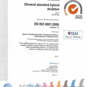 Certifikt ISO 9001 s platnosou 2017-2018