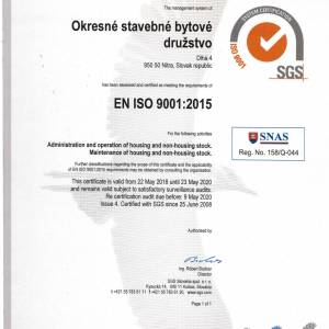 Certifikt ISO 9001 s platnosou 2018-2020