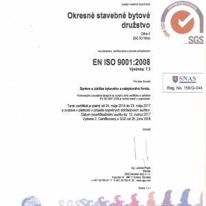 Certifikt ISO 9001 s platnosou 2014-2017