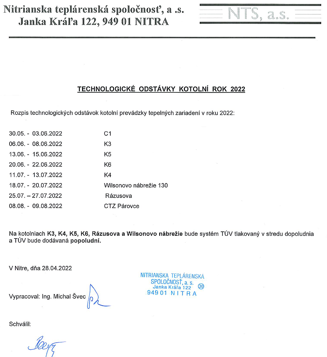 Rozpis plnovanch odstvok pre bytov domy OSBD Nitra: